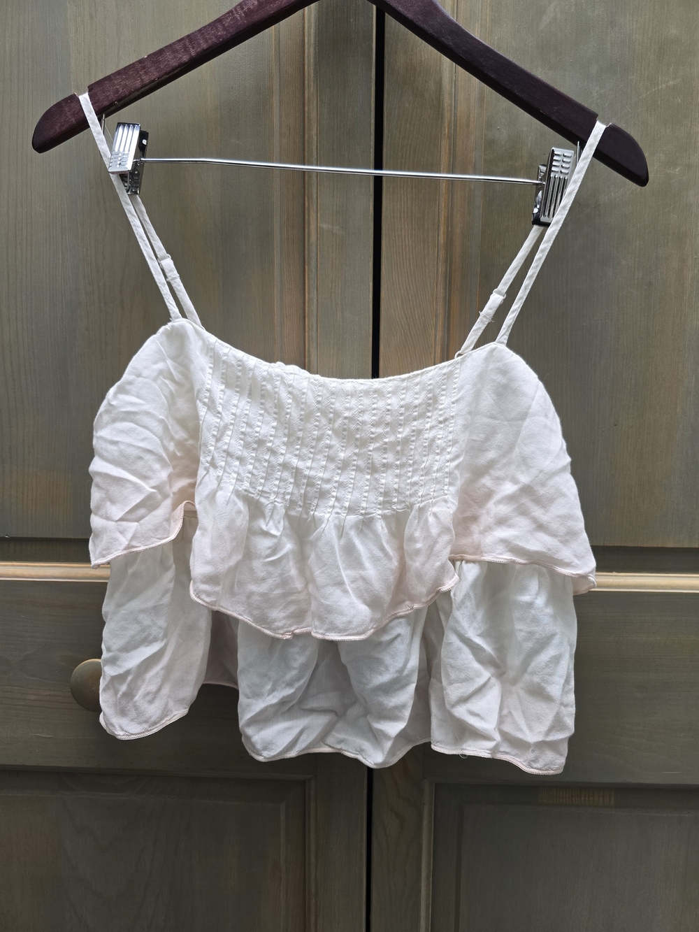 American Eagle Outfitters Light Pink Ruffle Tiered Spaghetti Strap Top